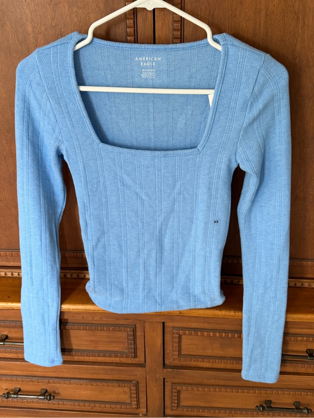 NWT American Eagle Ribbed Square Neck Top - Gravity Blue (XS)